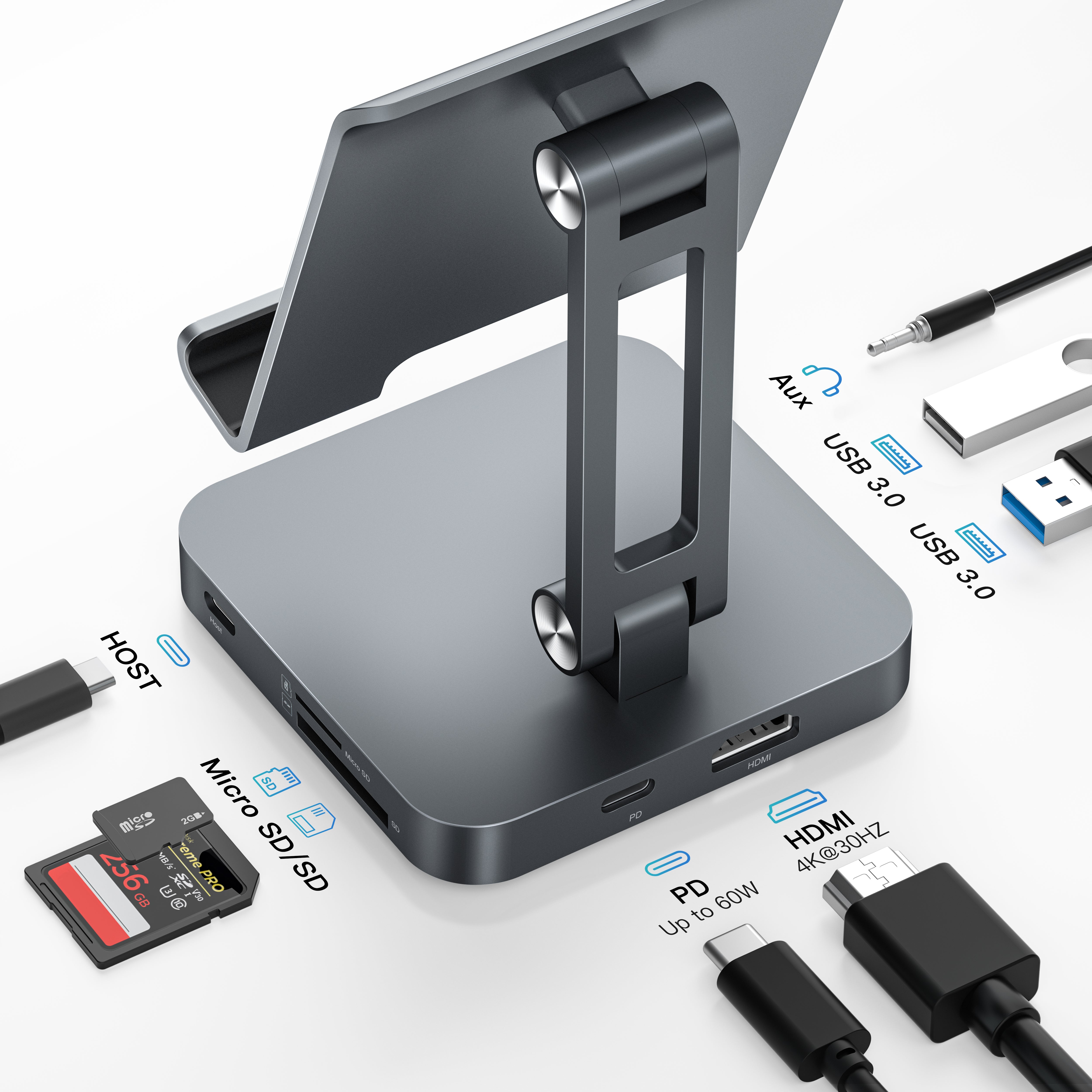 分配器・切替器 BYEASY Type 7in1 Docking Station Bracket BYEASY 7-in-1 USB-C Hub: Ultra Slim, 4K HDMI, 100W PD, High